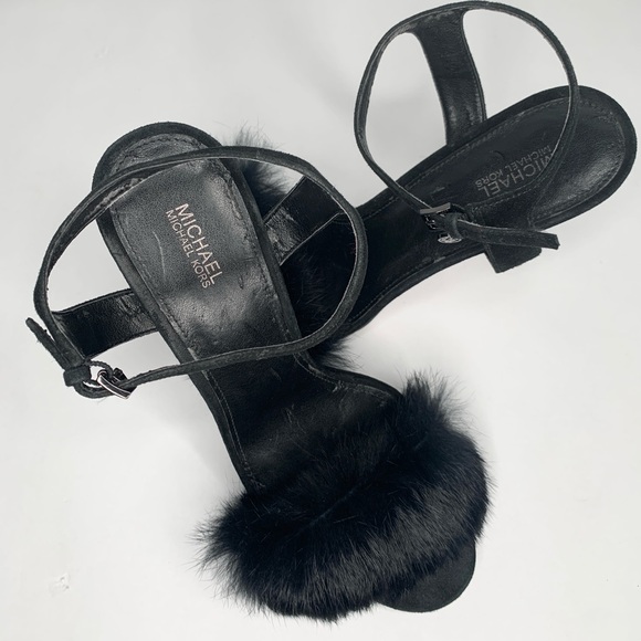 Michael Kors Black Fur Heeled Sandals - Picture 3 of 6